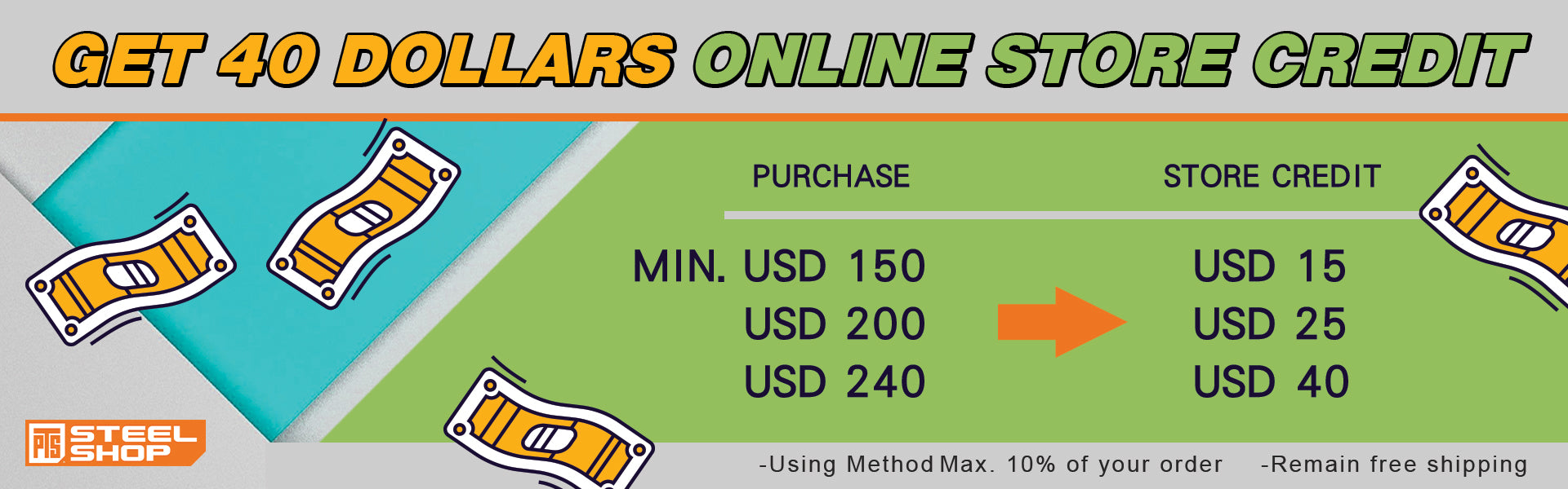 PTS Steel Shop 送你最多 HKD$300 網上消費券