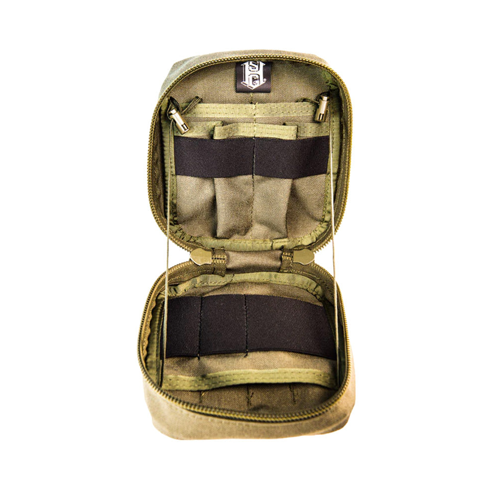 Mini EOD Pouch - Parachute Cord Suspension Workstation Chassis, Enhanced Three 3" & Two 1.5" Elastic Organization Array, MOLLE Medical IFAK Tactical Shingle