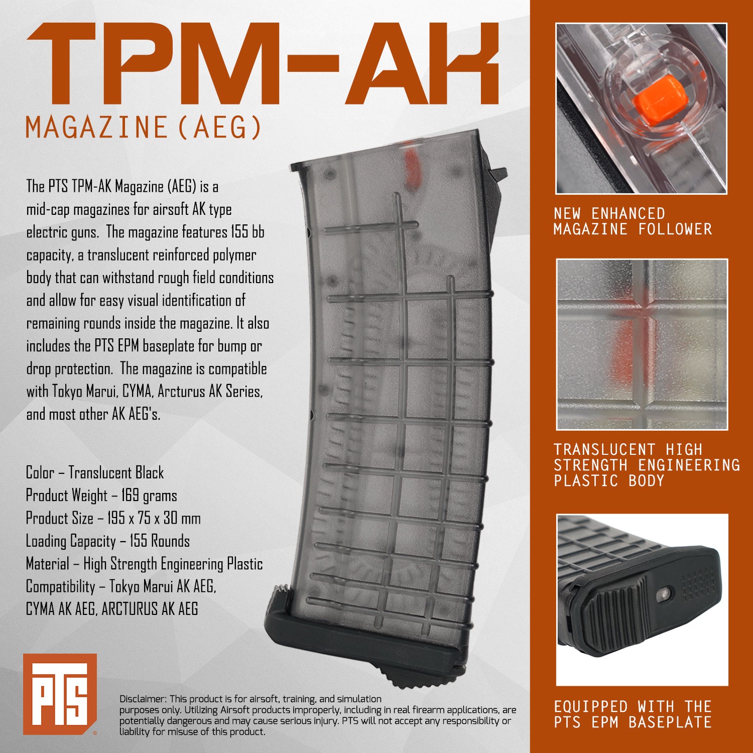 TPM-AK Magazine For AEG AK Series 155rd - Translucent Black